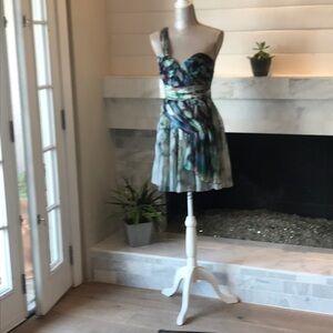 ABS Allen Schwartz One Shoulder Silk Dress 2 EUC